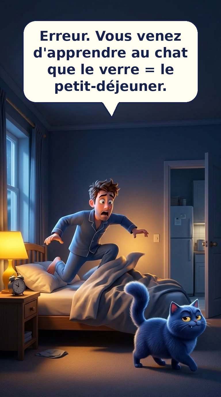 Erreur. Vous venez d'apprendre au chat que le verre = le petit-déjeuner.
