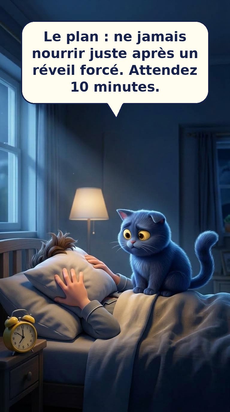Le plan : ne jamais nourrir juste après un réveil forcé. Attendez 10 minutes.