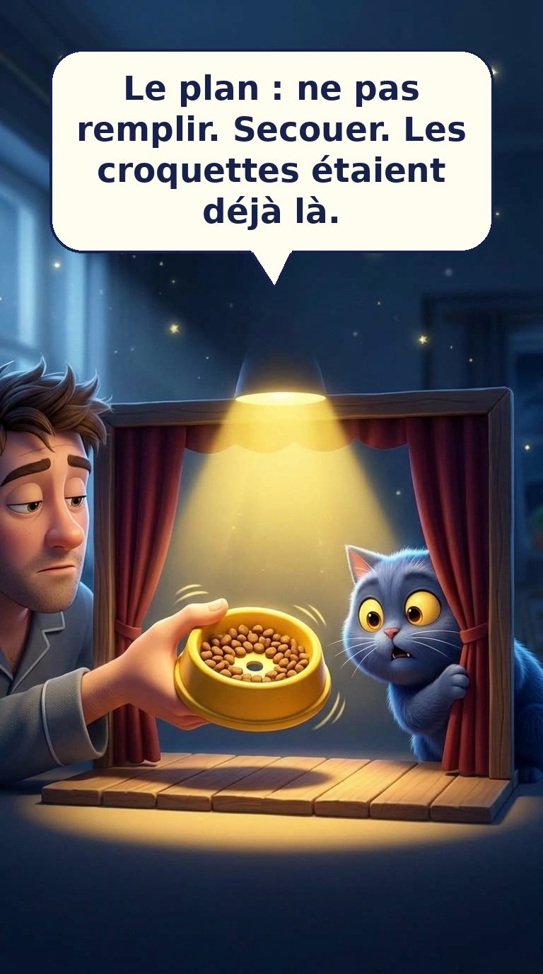 Le plan : ne pas remplir. Secouer. Les croquettes étaient déjà là.