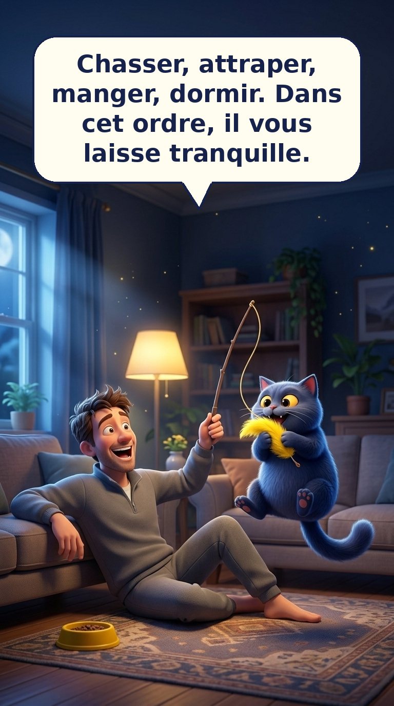 Chasser, attraper, manger, dormir. Dans cet ordre, il vous laisse tranquille.